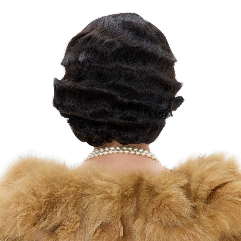 STfantasy 20S Finger Wave Wig Flapper Curly Synthetic Hair for Women 1920s Cosplay Costume Halloween Party Daily Everyday Wear (Black) - Image 5